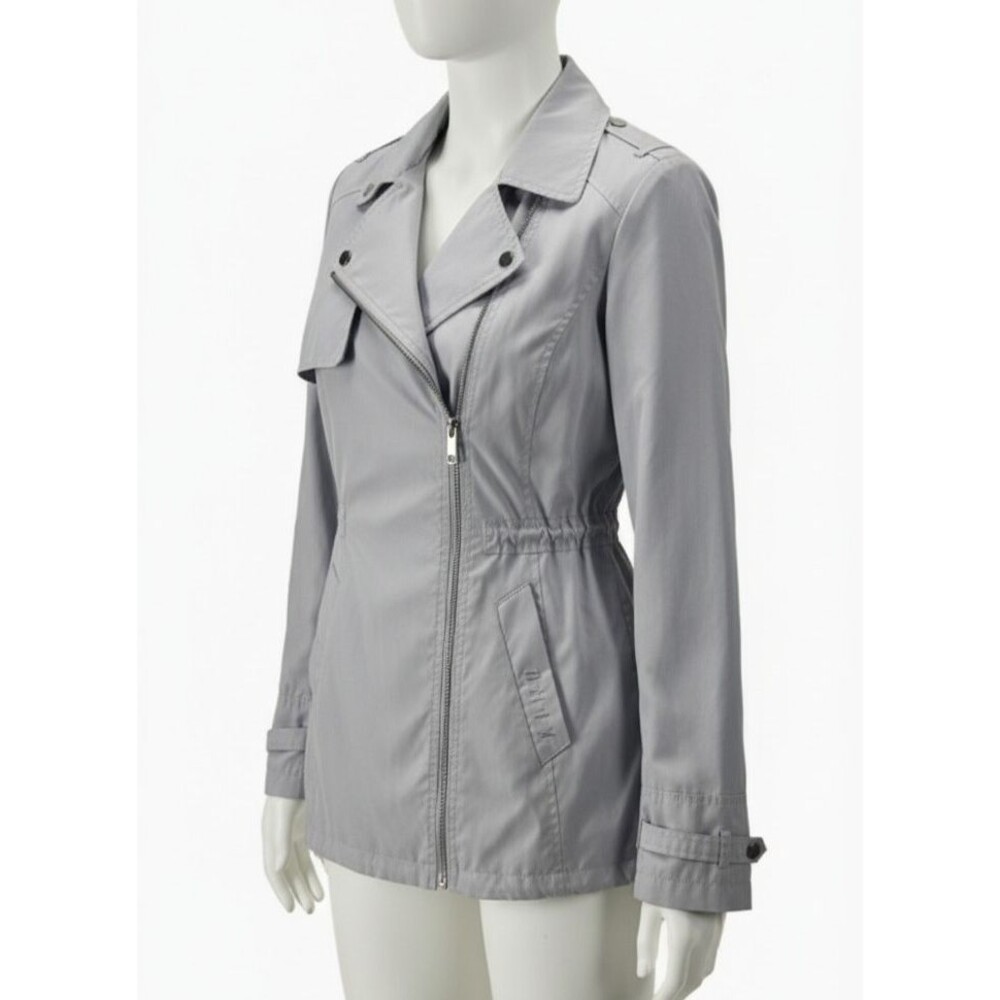 DKNY Women's XS Light Purple Trench Rain Coat Lined Drawstring Asymmetrical Zip